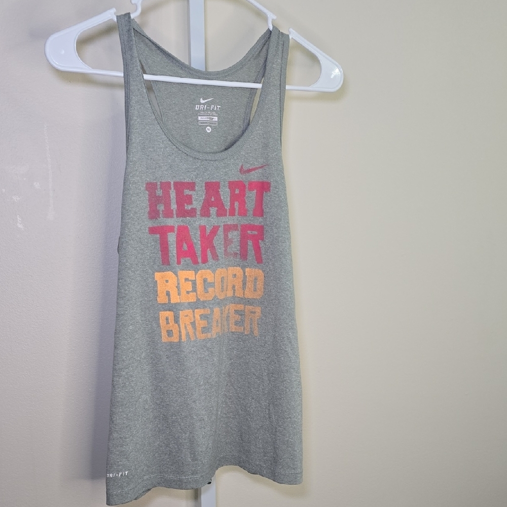 Nike Gray Racerback Tank with Vibrant Print "Heart Taker Record Breaker" Sz‎ M